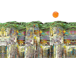 Mosaic Cliffs, Orange Sun by Ted Scott
